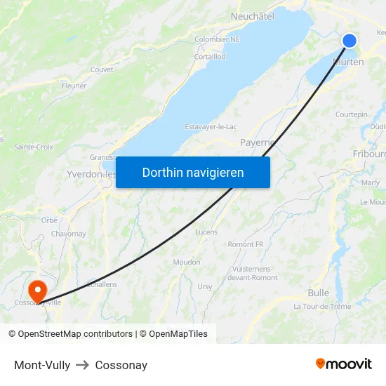 Mont-Vully to Cossonay map