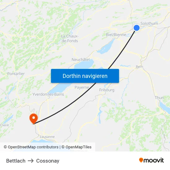 Bettlach to Cossonay map