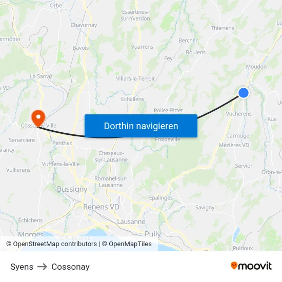 Syens to Cossonay map