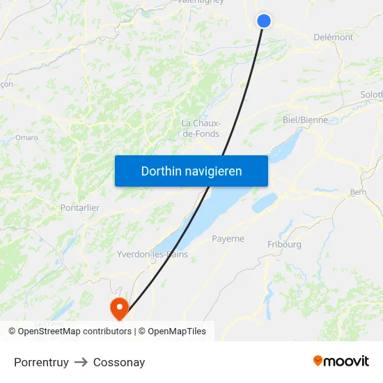 Porrentruy to Cossonay map