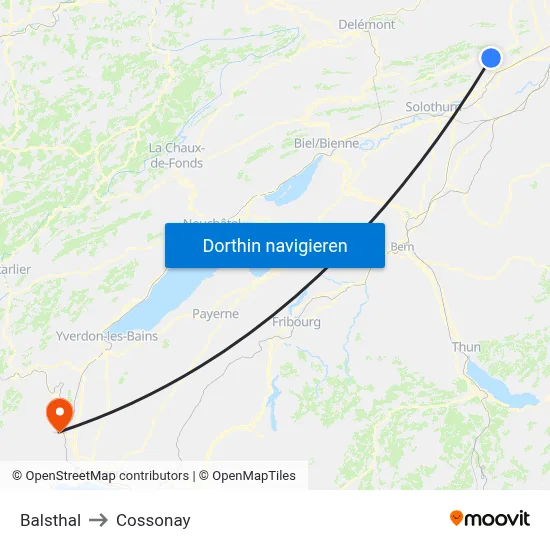 Balsthal to Cossonay map