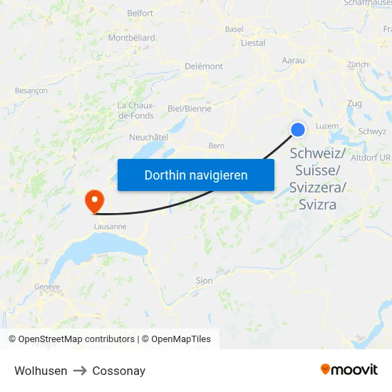 Wolhusen to Cossonay map