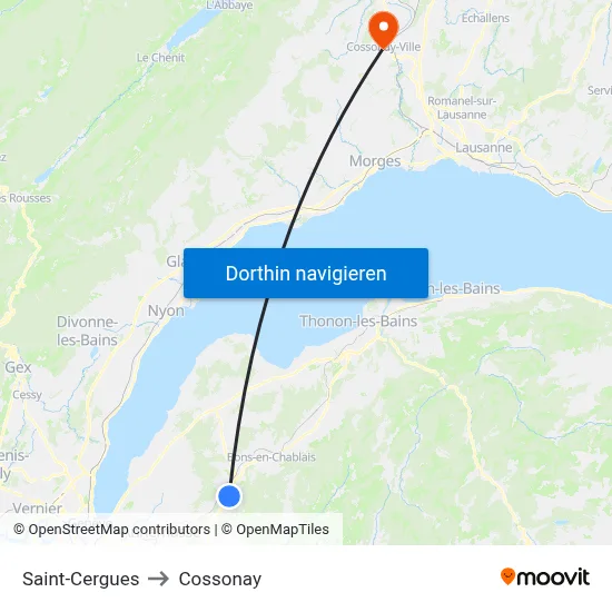 Saint-Cergues to Cossonay map