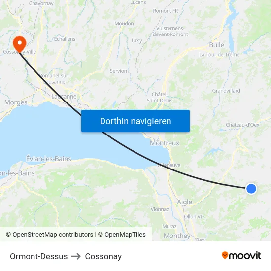 Ormont-Dessus to Cossonay map