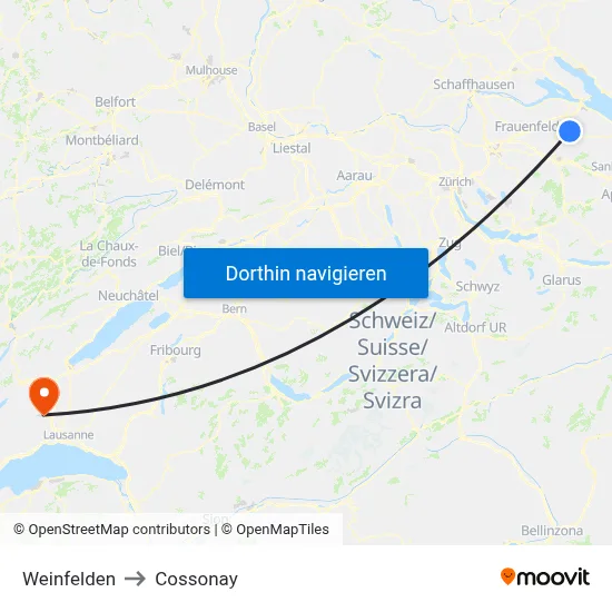 Weinfelden to Cossonay map