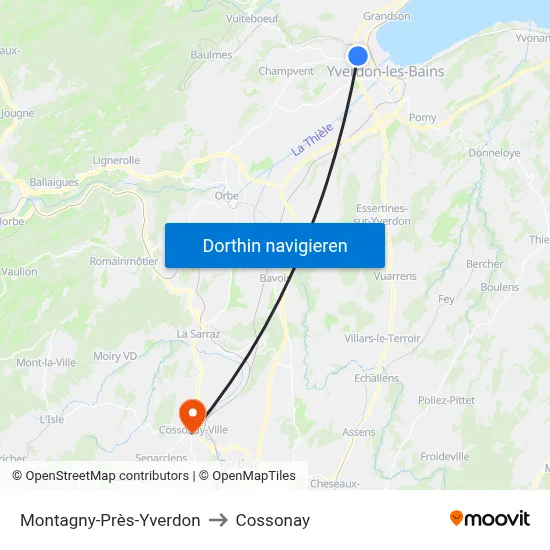 Montagny-Près-Yverdon to Cossonay map