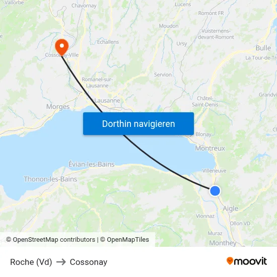 Roche (Vd) to Cossonay map