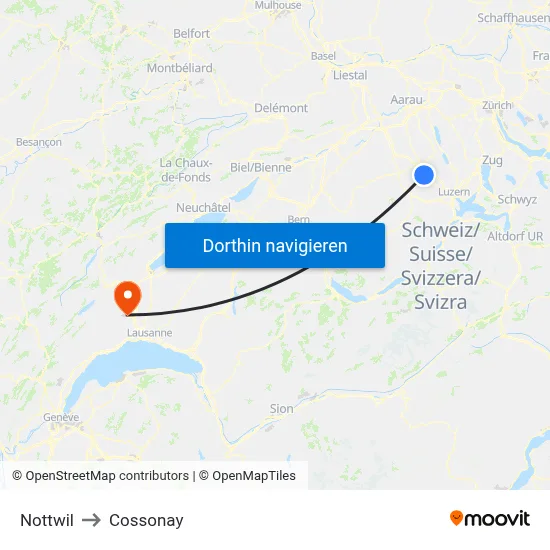 Nottwil to Cossonay map