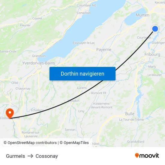 Gurmels to Cossonay map
