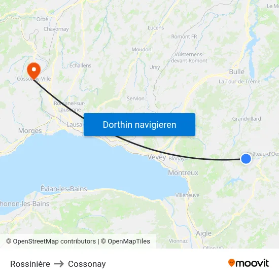 Rossinière to Cossonay map