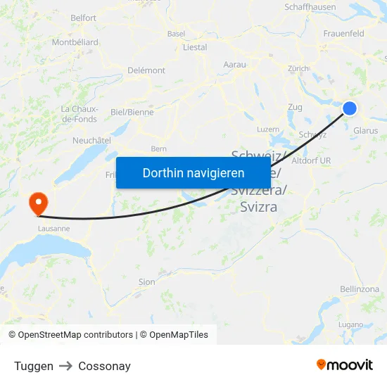 Tuggen to Cossonay map