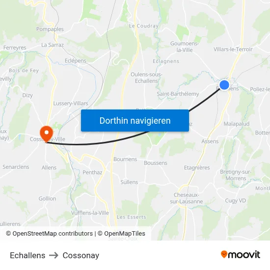 Echallens to Cossonay map