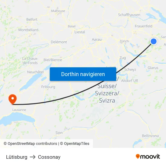 Lütisburg to Cossonay map