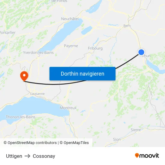 Uttigen to Cossonay map