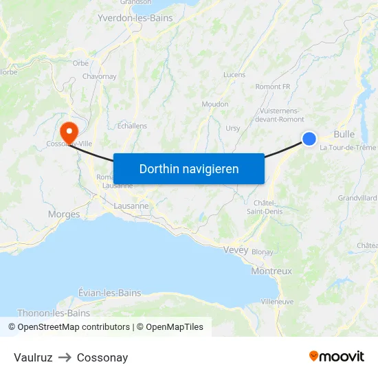Vaulruz to Cossonay map