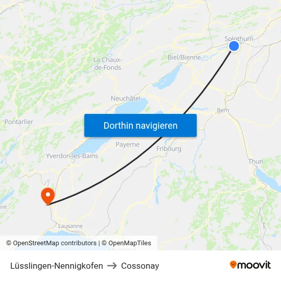 Lüsslingen-Nennigkofen to Cossonay map