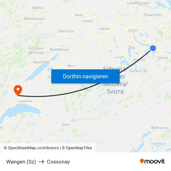 Wangen (Sz) to Cossonay map