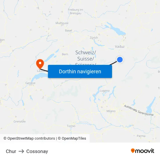 Chur to Cossonay map