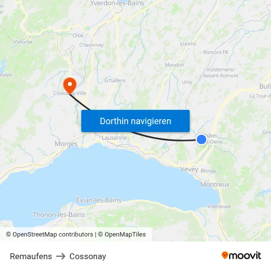 Remaufens to Cossonay map