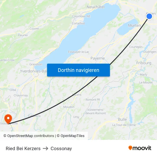 Ried Bei Kerzers to Cossonay map