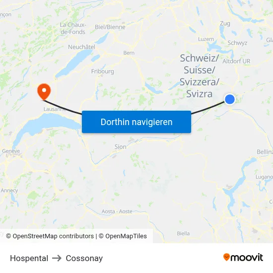 Hospental to Cossonay map