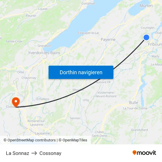 La Sonnaz to Cossonay map