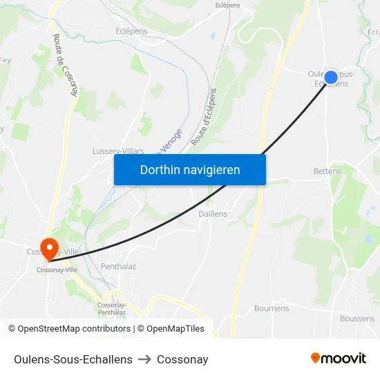 Oulens-Sous-Echallens to Cossonay map