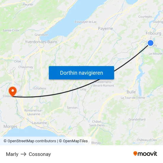 Marly to Cossonay map