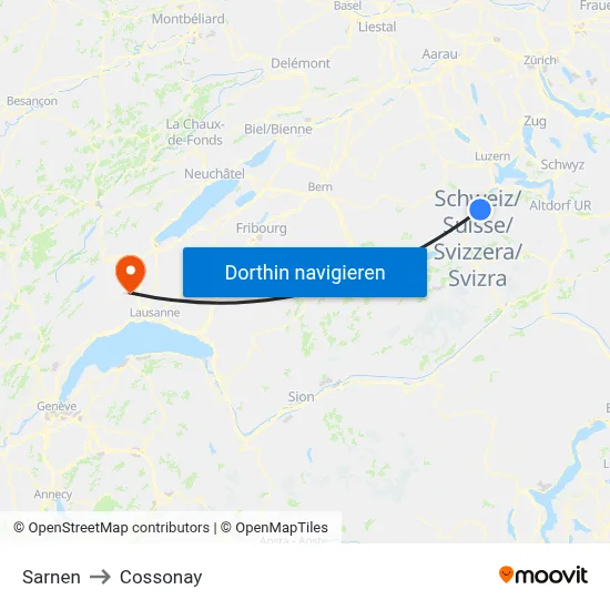 Sarnen to Cossonay map