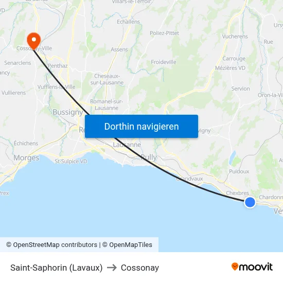 Saint-Saphorin (Lavaux) to Cossonay map
