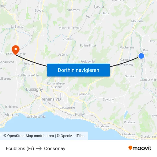 Ecublens (Fr) to Cossonay map