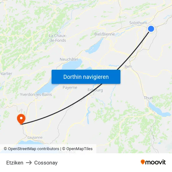 Etziken to Cossonay map