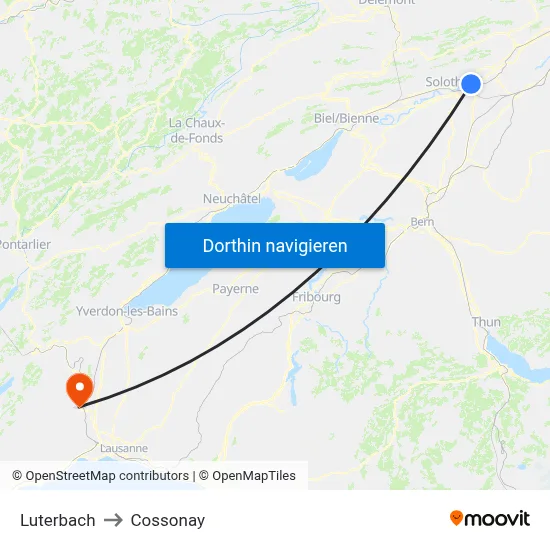 Luterbach to Cossonay map