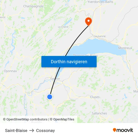 Saint-Blaise to Cossonay map