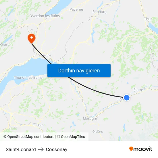 Saint-Léonard to Cossonay map
