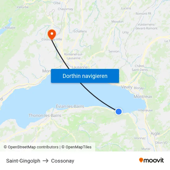Saint-Gingolph to Cossonay map
