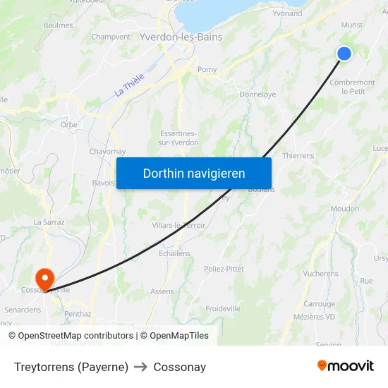 Treytorrens (Payerne) to Cossonay map