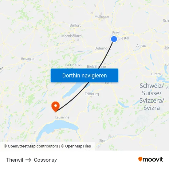 Therwil to Cossonay map