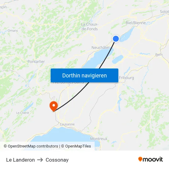 Le Landeron to Cossonay map