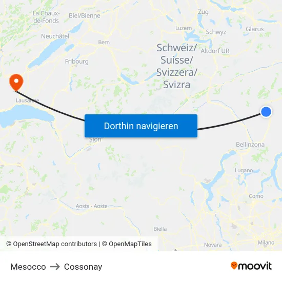 Mesocco to Cossonay map
