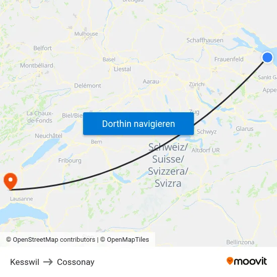 Kesswil to Cossonay map