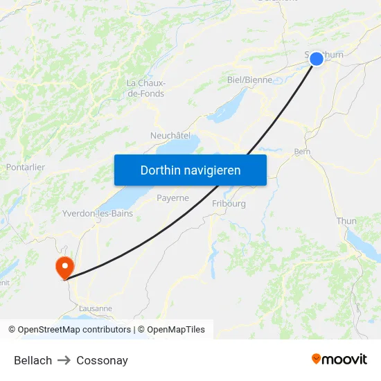 Bellach to Cossonay map