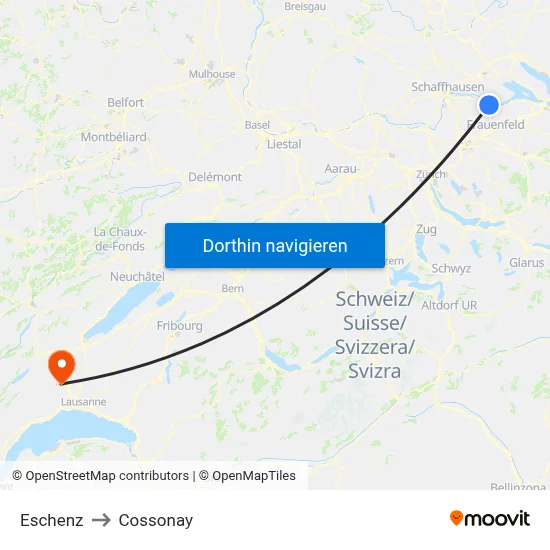 Eschenz to Cossonay map