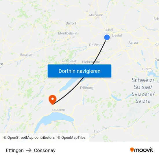 Ettingen to Cossonay map