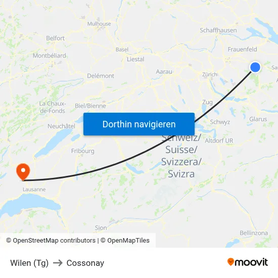 Wilen (Tg) to Cossonay map