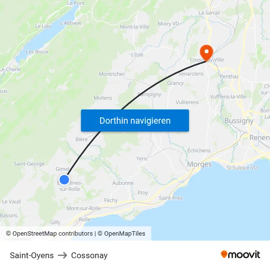 Saint-Oyens to Cossonay map