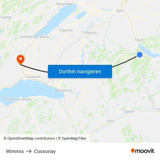 Wimmis to Cossonay map