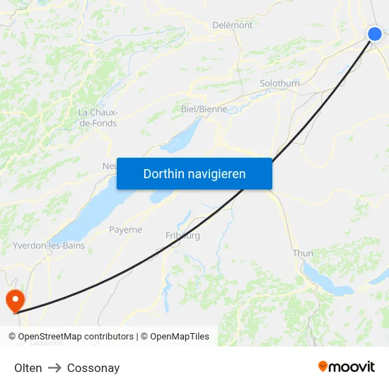 Olten to Cossonay map