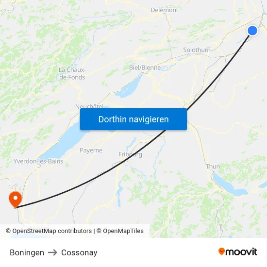 Boningen to Cossonay map