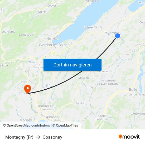 Montagny (Fr) to Cossonay map
